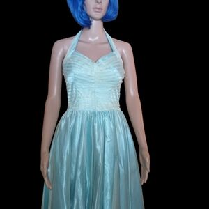 Elegant Vintage Tulle Halter Neck Blue Dress